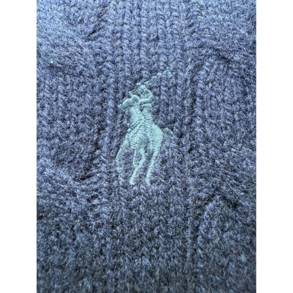 Polo Ralph Lauren Cable Knit Sweater Wool Cashmere Mens L Navy Blue Crew Neck - Picture 6 of 10